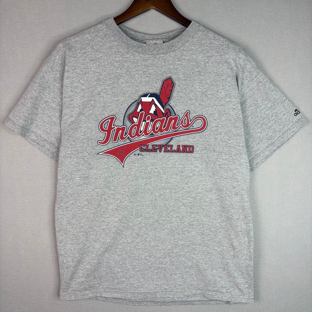 Vintage Cleveland Indians MLB Baseball Grey Adidas Tee Shirt L
